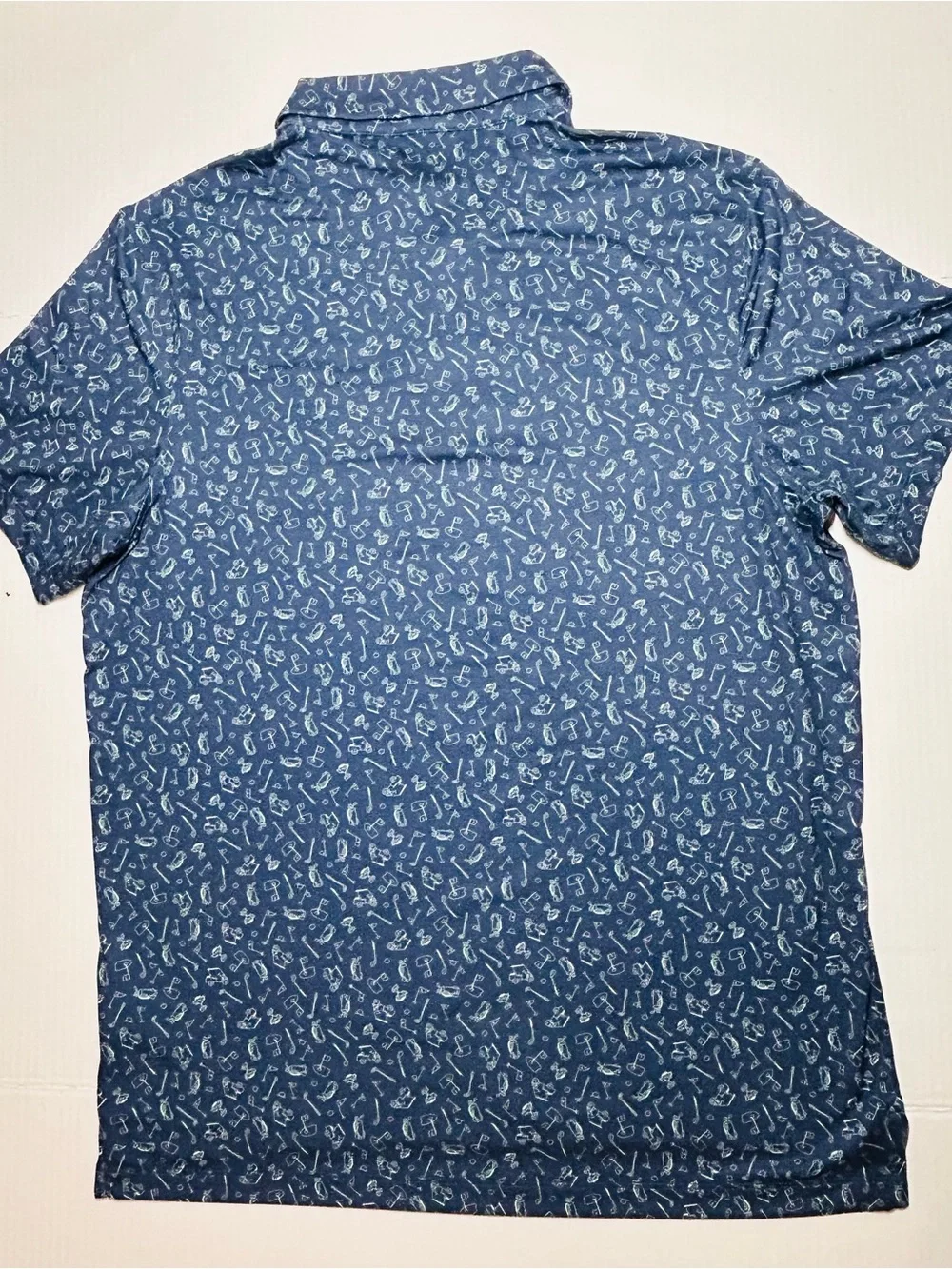 J.Crew Men’s Performance Polo Shirt Blue Key Print Short Sleeve Size L